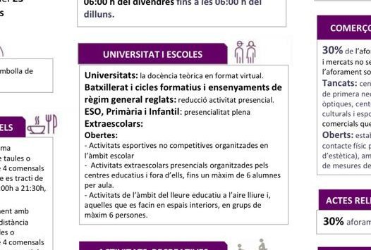 Les activitats d'educació en el lleure es reprendran a partir del 23 de novembre